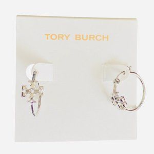 Tory Burch Small Eleanor Hoop Earrings SILVER Brand New